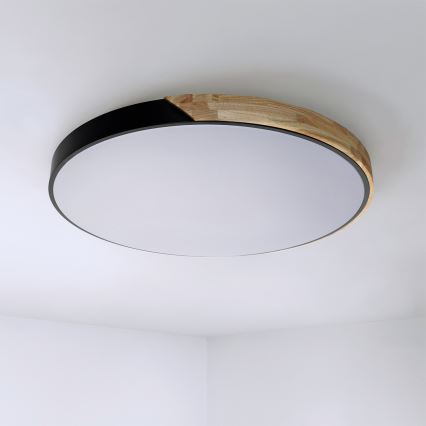 Brilagi - LED stmievateľné stropné svietidlo PILANA LED/72W/230V 3000-6500K dub/čierna priemer 80 cm + diaľkové ovládanie