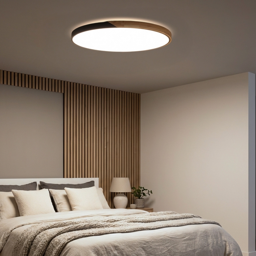 Brilagi - LED stmievateľné stropné svietidlo PILANA LED/72W/230V 3000-6500K dub/čierna priemer 80 cm + diaľkové ovládanie