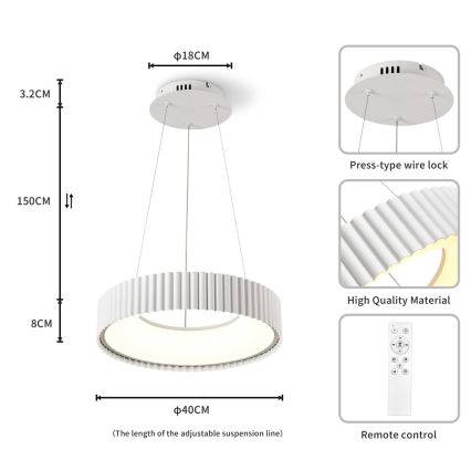 Brilagi - LED stmievateľný závesný luster na lanku FALCON MODERN LED/30W/230V 3000-6000K priemer 40 cm biela + diaľkové ovládanie