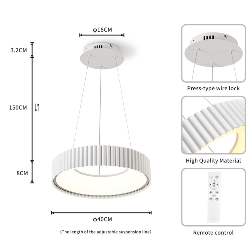 Brilagi - LED stmievateľný závesný luster na lanku FALCON MODERN LED/30W/230V 3000-6000K priemer 40 cm biela + diaľkové ovládanie