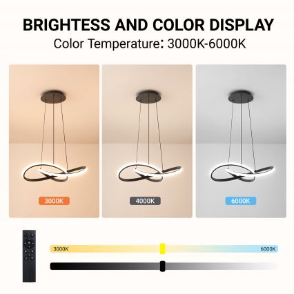 Brilagi - LED stmievateľný luster na lanku INFINITY LED/55W/230V 3000-6000K 50x50 cm čierna + diaľkové ovládanie