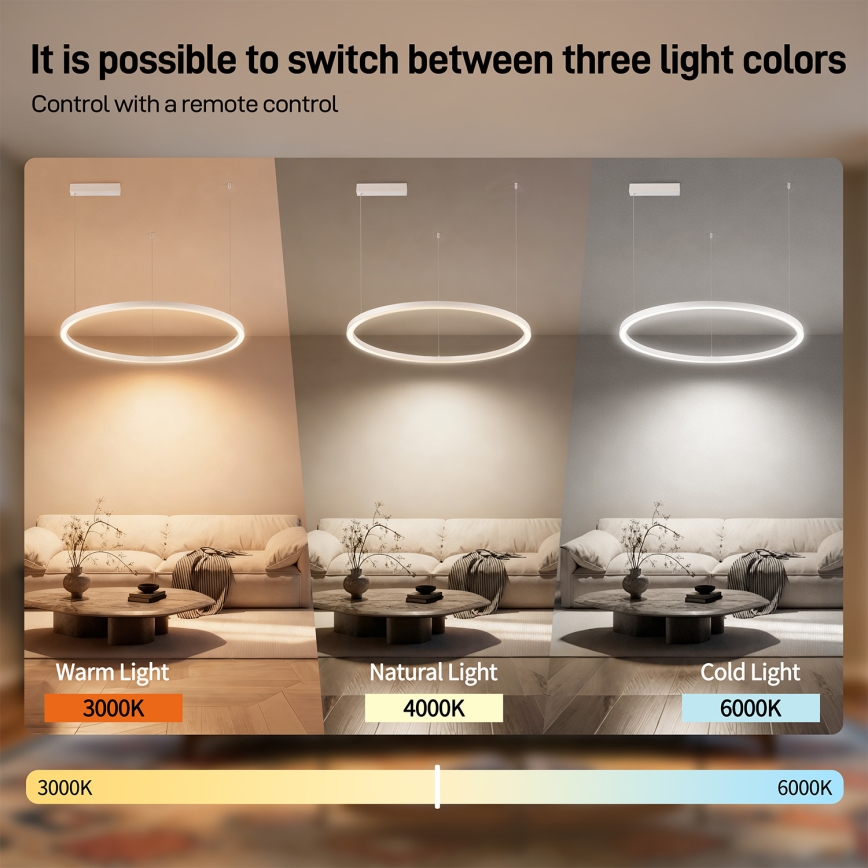 Brilagi - LED luster PORTOFINO na lane, stmievateľný, LED/60W/230V 3000-6000K pr. 80 cm biela + diaľkové ovládanie