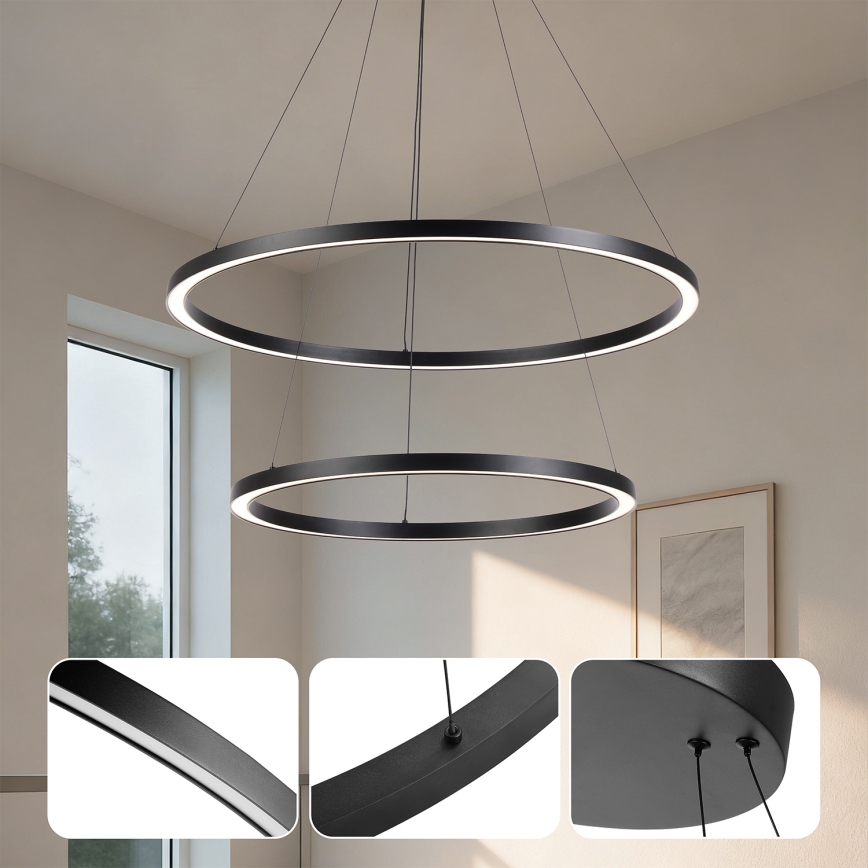 Brilagi - LED stmievateľný závesný luster na lanku PORTOFINO LED/98W/230V 3000–6000K priemer 80 cm čierna + diaľkové ovládanie