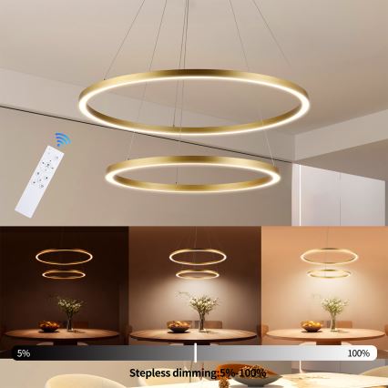 Brilagi - stmievateľný LED závesný luster na lane PORTOFINO LED/98W/230V 3000-6000K pr. 80 cm zlatý + diaľkové ovládanie