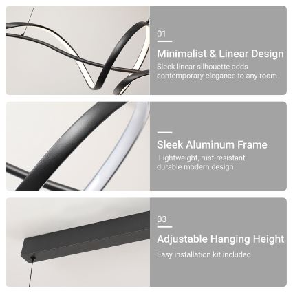 Brilagi - Stmievateľný LED závesný luster SIGNATURE LED/55W/230V 3000-6000K 120x23 cm čierny + diaľkové ovládanie