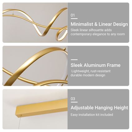 Brilagi - LED stmievateľný luster na lane SIGNATURE LED/55W/230V 3000-6000K 120x23 cm zlatý + diaľkové ovládanie