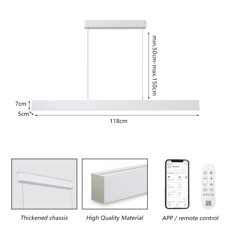 Brilagi - LED stlmiteľný závesný luster na lanku SLEEKLINE SMART LED/40W/230V 3000-6000K Wi-Fi Tuya biela + diaľkové ovládanie