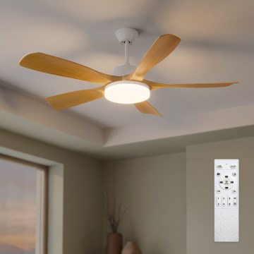 Brilagi - stmievateľný LED stropný ventilátor LED/34W/230V 132 cm biela/hnedá + diaľkové ovládanie