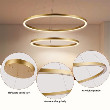 Brilagi - LED stmievateľný luster na lankách PORTOFINO LED/98W/230V 3000-6000K pr. 80 cm zlatý + diaľkové ovládanie