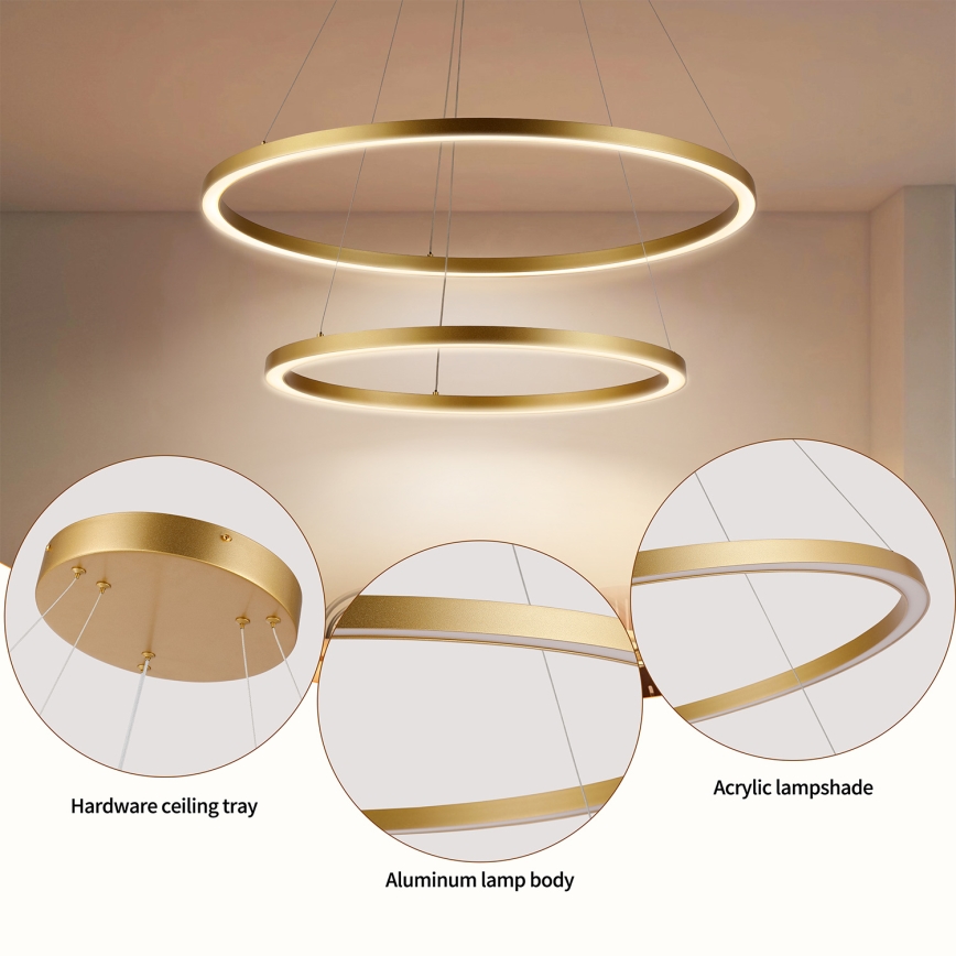 Brilagi - LED stmievateľný luster na lankách PORTOFINO LED/98W/230V 3000-6000K pr. 80 cm zlatý + diaľkové ovládanie