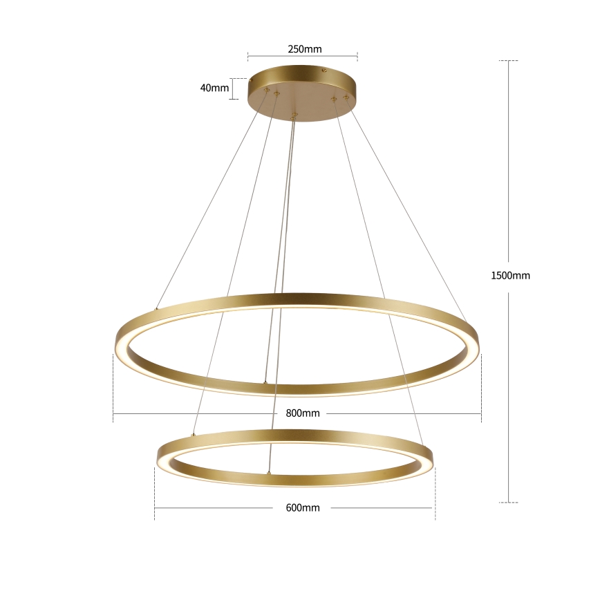 Brilagi - LED stmievateľný luster na lankách PORTOFINO LED/98W/230V 3000-6000K pr. 80 cm zlatý + diaľkové ovládanie