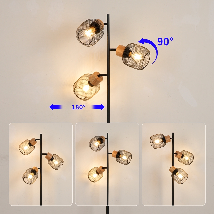 Brilagi - Stojacia lampa BASKLITE 3xE27/15W/230V drevo/čierna