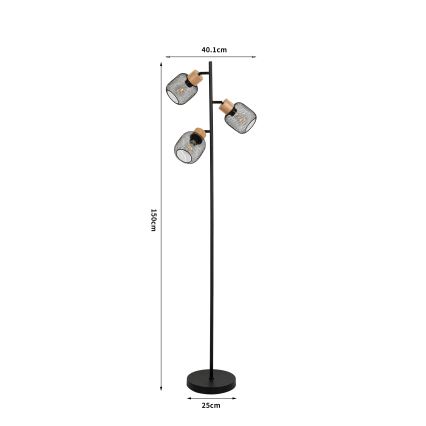 Brilagi - Stojacia lampa BASKLITE 3xE27/15W/230V drevo/čierna