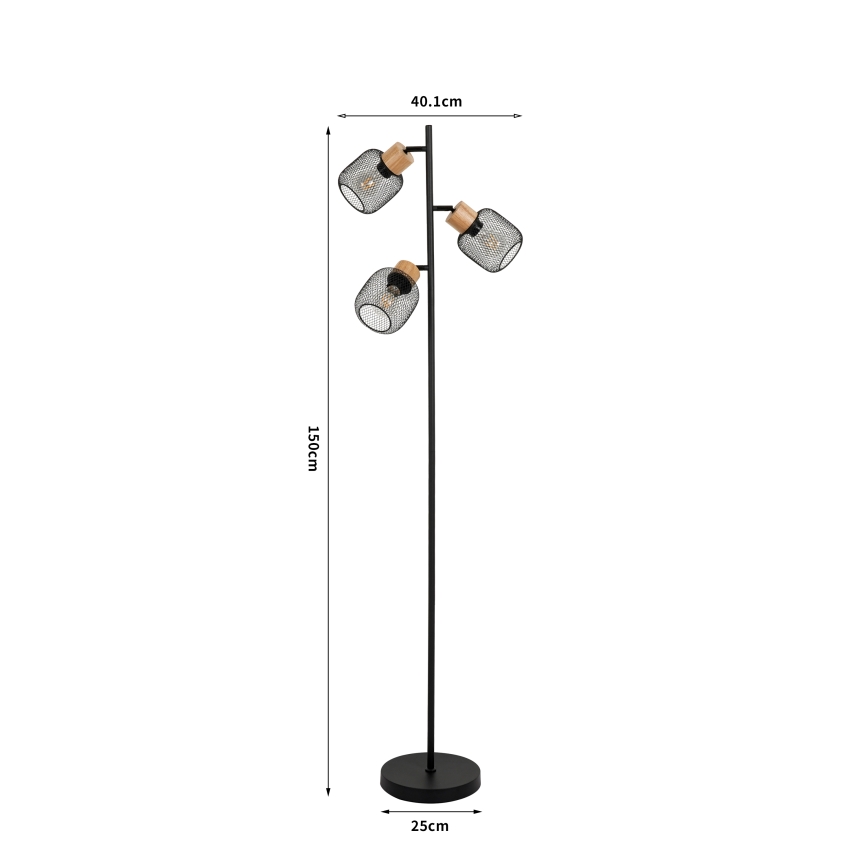 Brilagi - Stojacia lampa BASKLITE 3xE27/15W/230V drevo/čierna