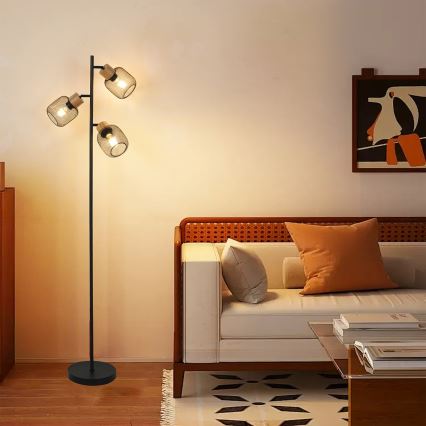 Brilagi - Stojacia lampa BASKLITE 3xE27/15W/230V kaučukové drevo/čierna