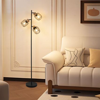 Brilagi - Stojacia lampa BASKLITE 3xE27/15W/230V kaučukové drevo/čierna