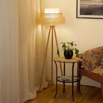 Brilagi - Stojacia lampa CEDAR LUNETA 1xE27/15W/230V ratan/hnedá/krémová
