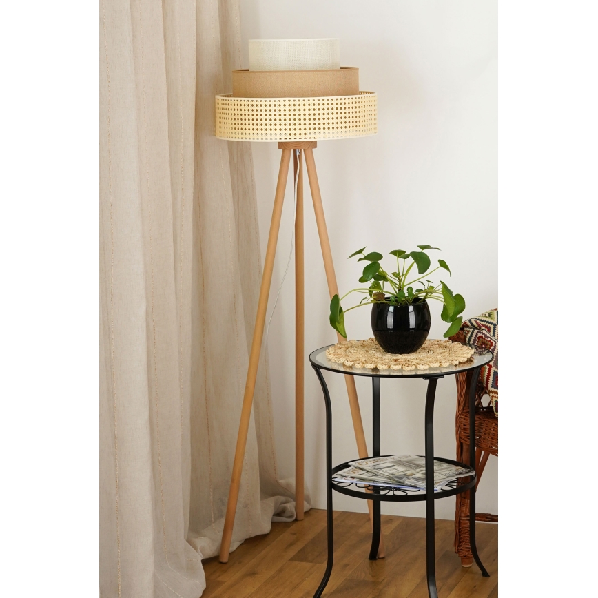 Brilagi - Stojacia lampa CEDAR LUNETA 1xE27/15W/230V ratan/hnedá/krémová