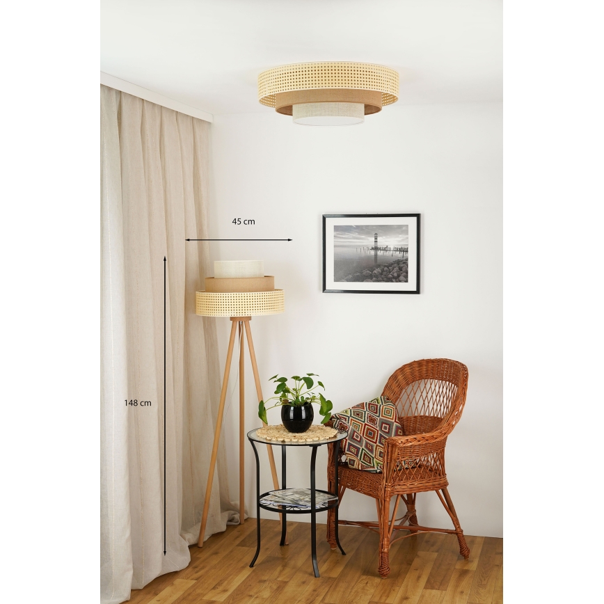Brilagi - Stojacia lampa CEDAR LUNETA 1xE27/15W/230V ratan/hnedá/krémová