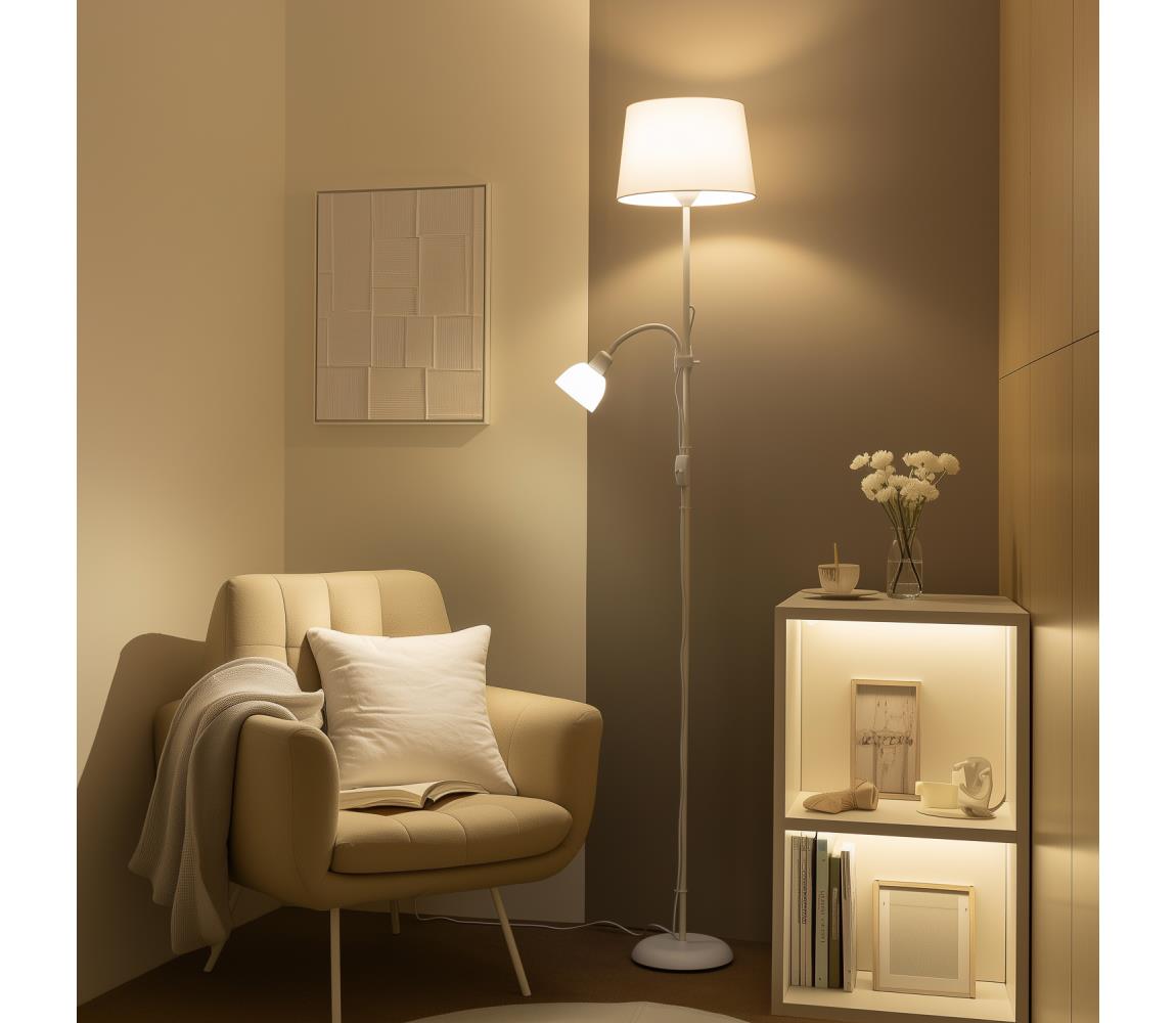 Brilagi - Stojacia lampa CERIA 1xE27/100W/230V + 1xE14/25W biela 1xBG2824+1xEG781035