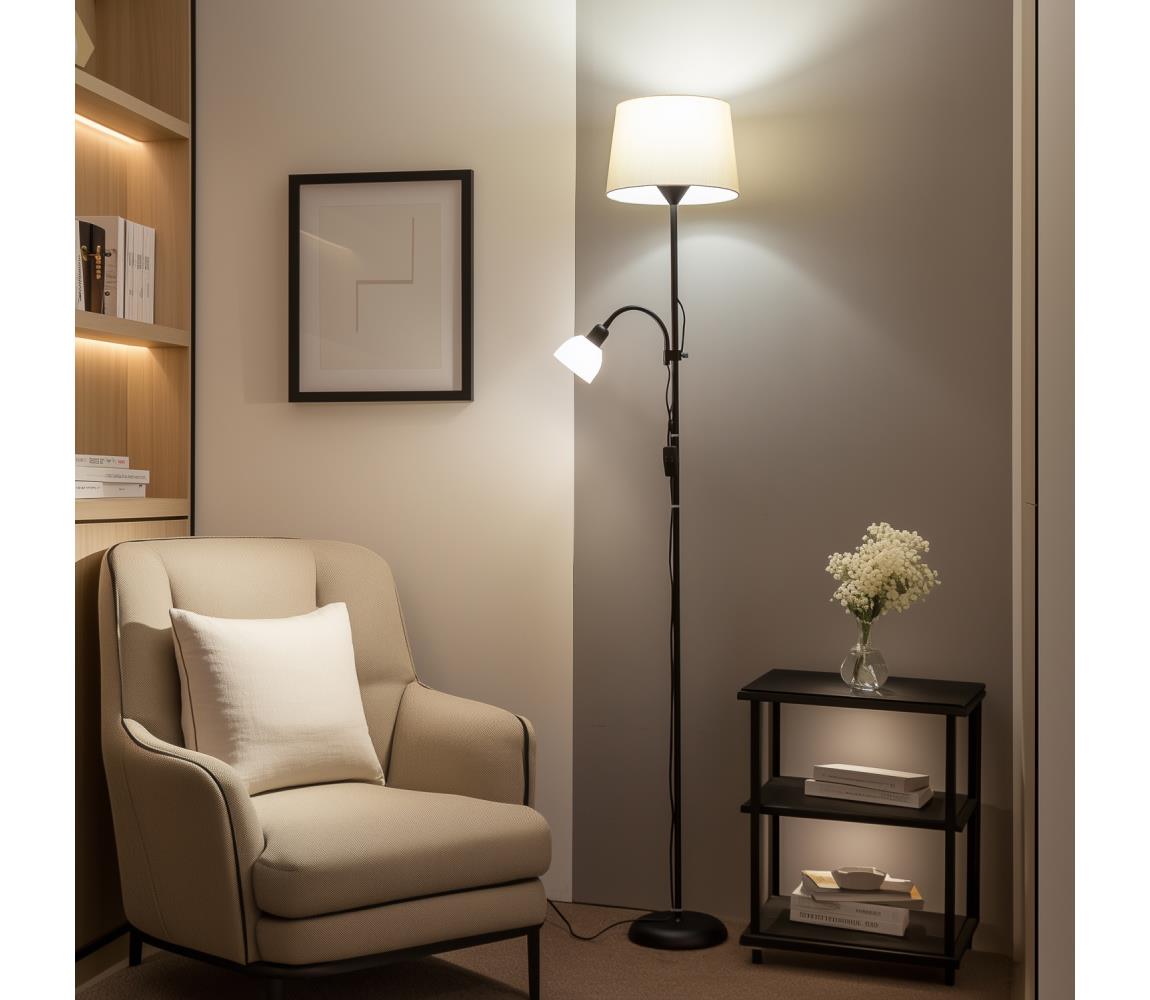 Brilagi - Stojacia lampa CERIA 1xE27/100W/230V + 1xE14/25W čierna/béžová 1xBG2825+1xEG781037