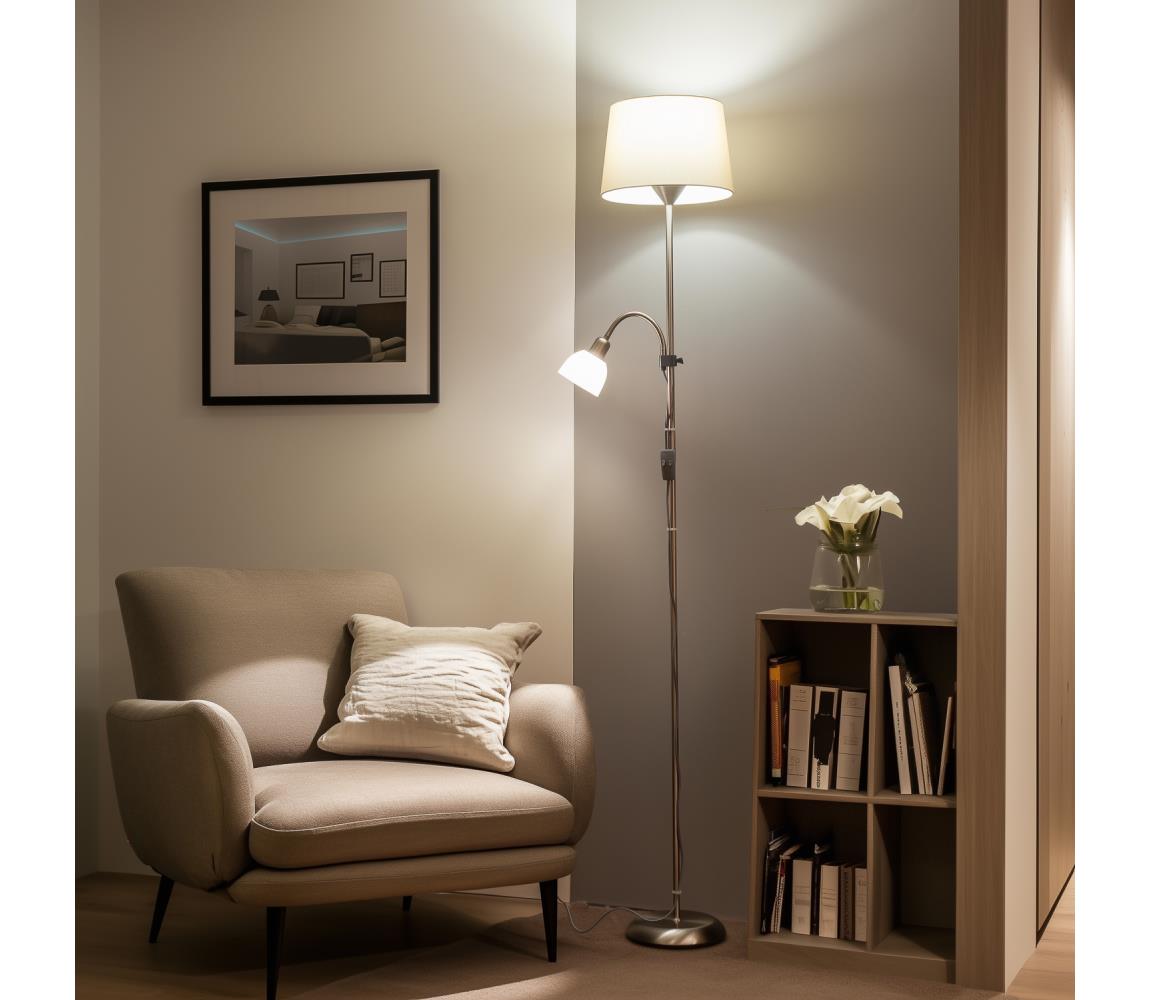 Brilagi - Stojacia lampa CERIA 1xE27/100W/230V + 1xE14/25W matný chróm/béžová 1xBG2826+1xEG781037