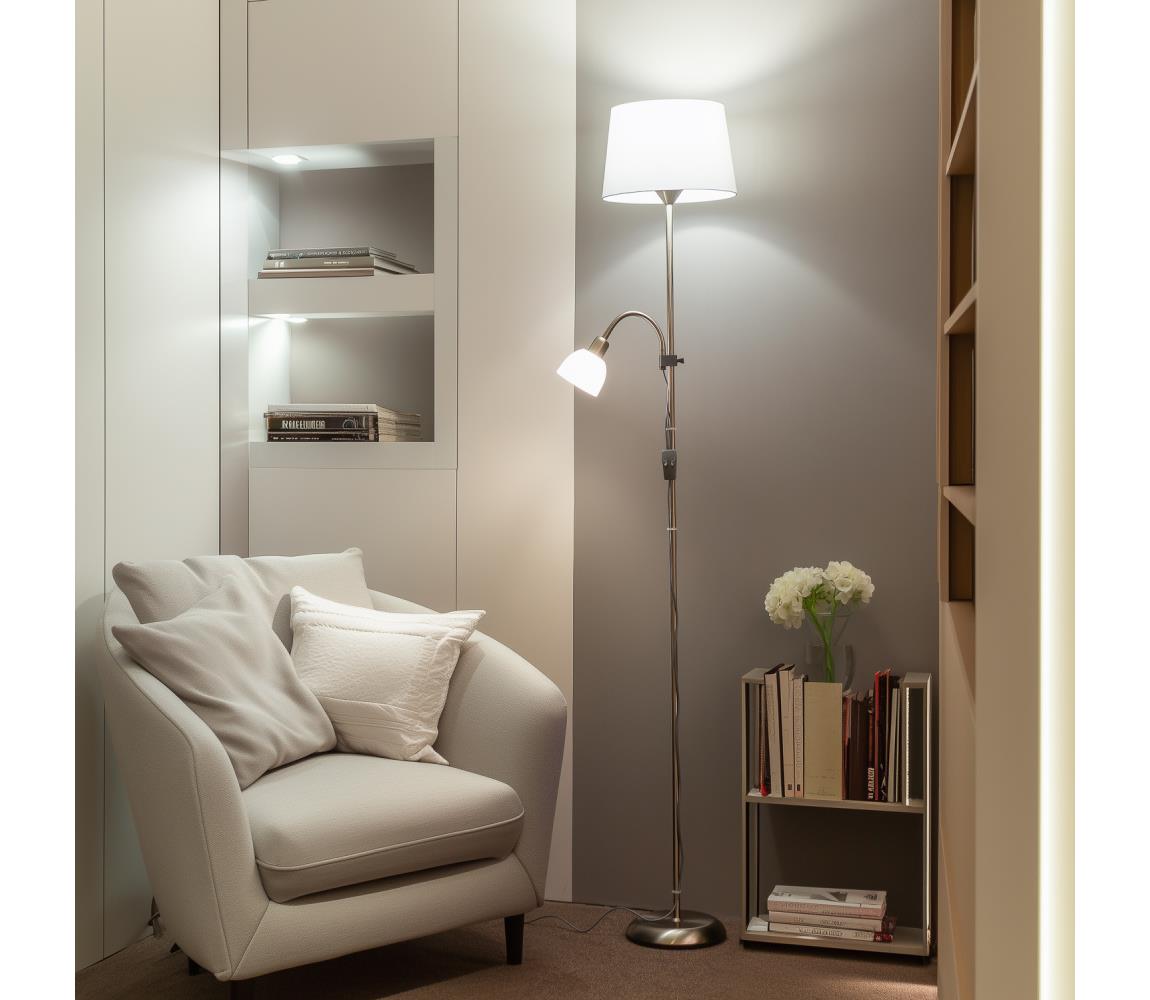 Brilagi - Stojacia lampa CERIA 1xE27/100W/230V + 1xE14/25W matný chróm/biela 1xBG2826+1xEG781035