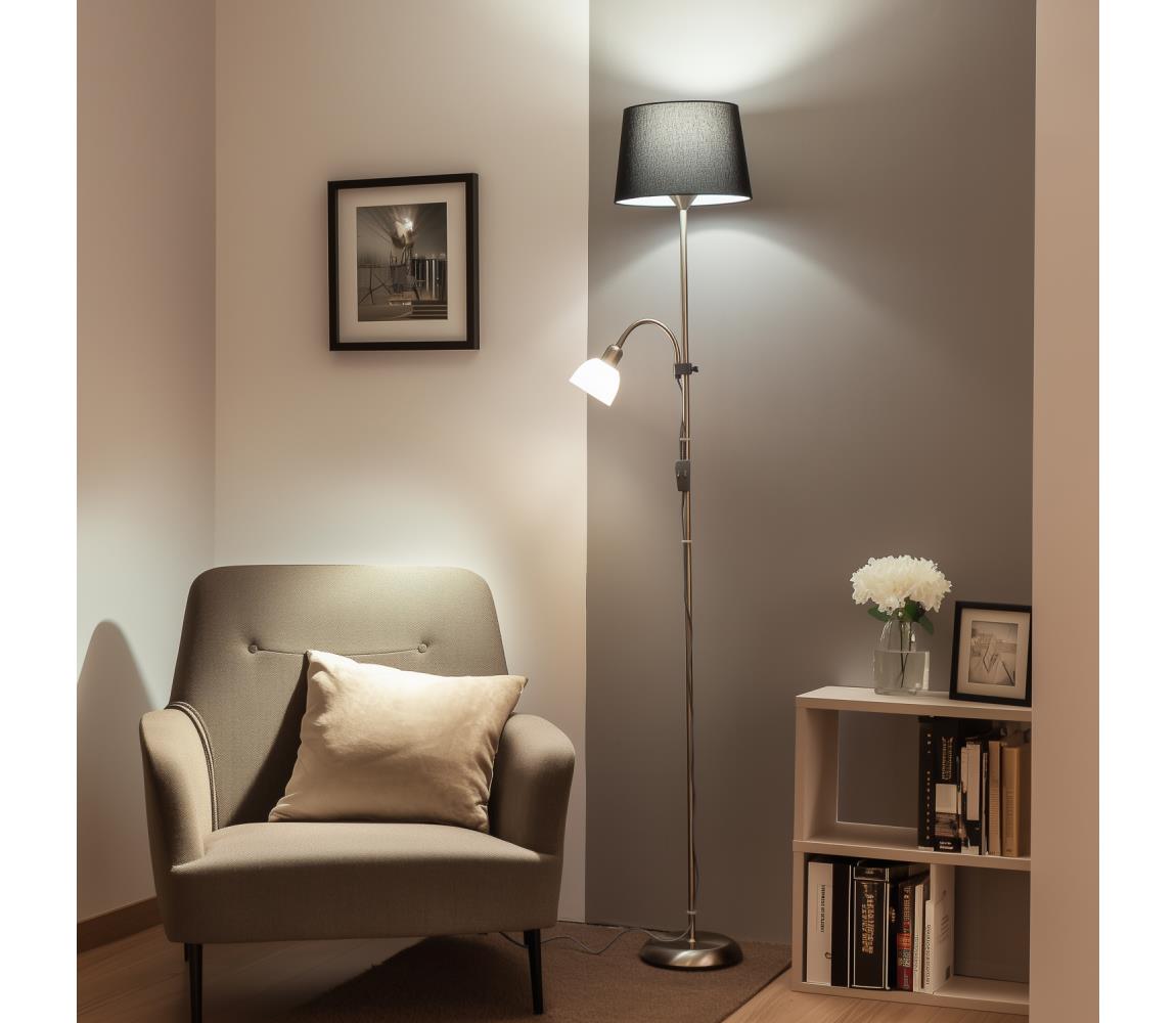 Brilagi - Stojacia lampa CERIA 1xE27/100W/230V + 1xE14/25W matný chróm/čierna 1xBG2826+1xEG781038