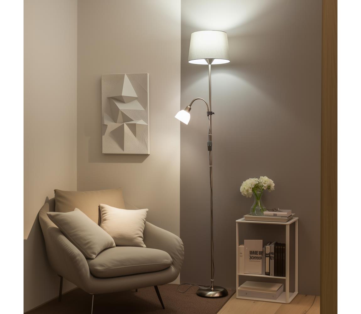 Brilagi - Stojacia lampa CERIA 1xE27/100W/230V + 1xE14/25W matný chróm/sivá 1xBG2826+1xEG781036