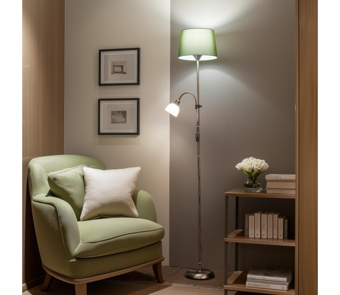 Brilagi - Stojacia lampa CERIA 1xE27/100W/230V + 1xE14/25W matný chróm/zelená 1xBG2826+1xEG781039
