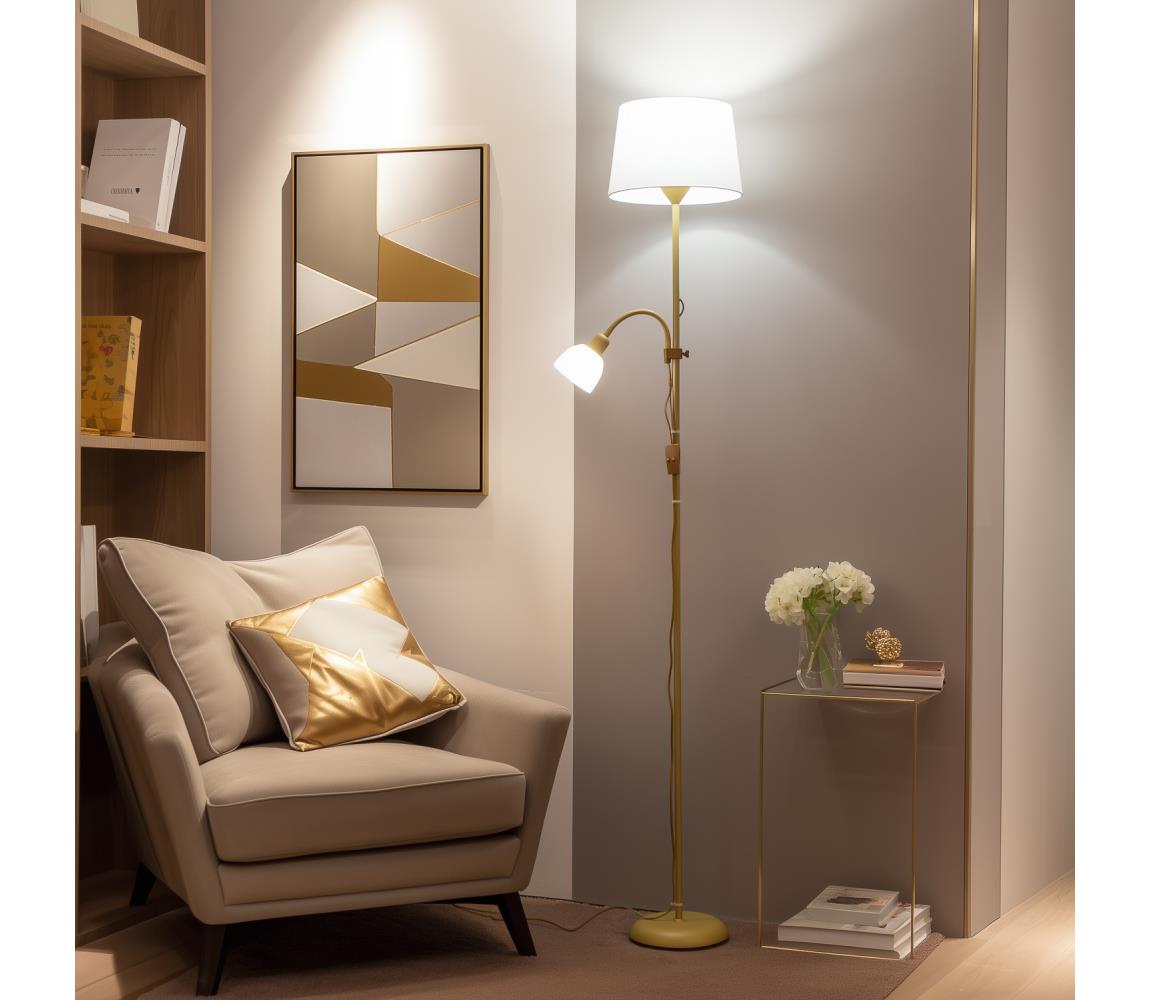 Brilagi - Stojacia lampa CERIA 1xE27/100W/230V + 1xE14/25W zlatá/biela 1xBG2827+1xEG781035