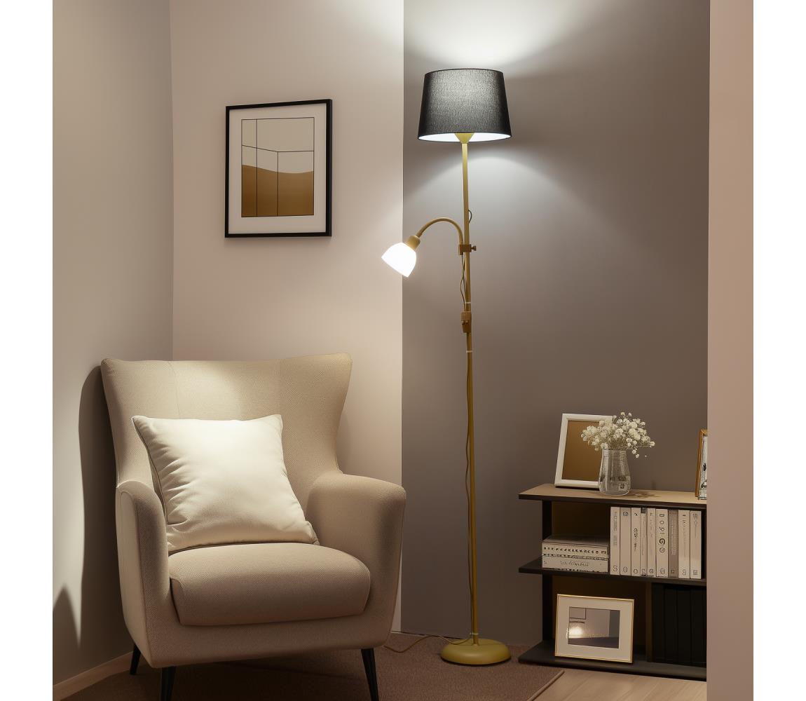 Brilagi - Stojacia lampa CERIA 1xE27/100W/230V + 1xE14/25W zlatá/čierna 1xBG2827+1xEG781038