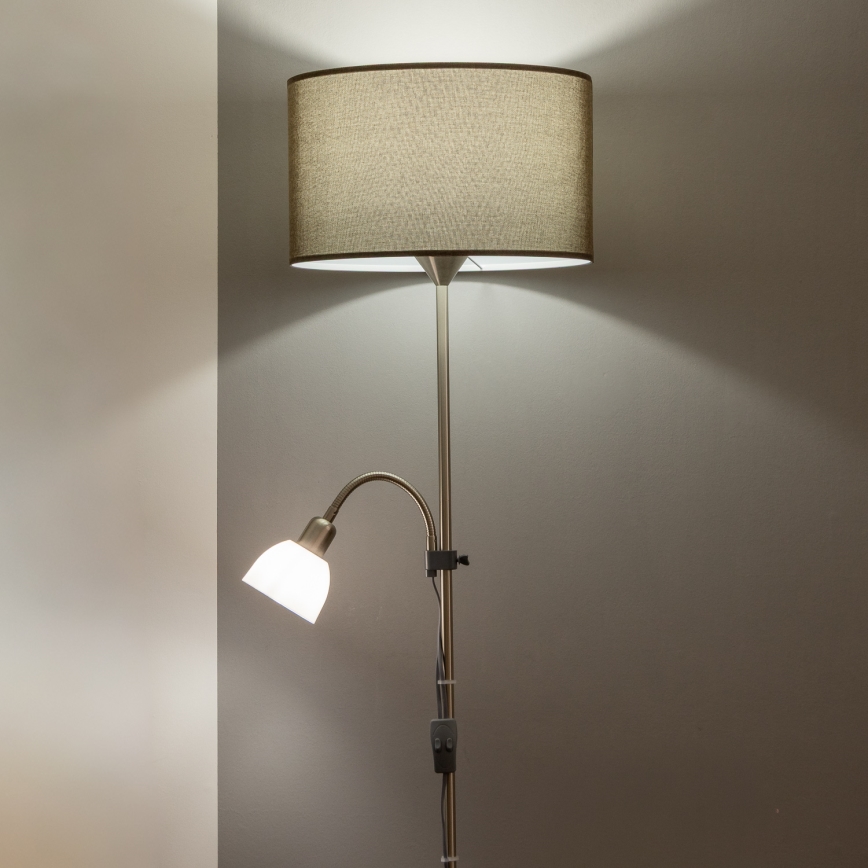 Brilagi - Stojacia lampa CERIA 2v1 1xE27/100W/230V + 1xE14/25W matný chróm/hnedá