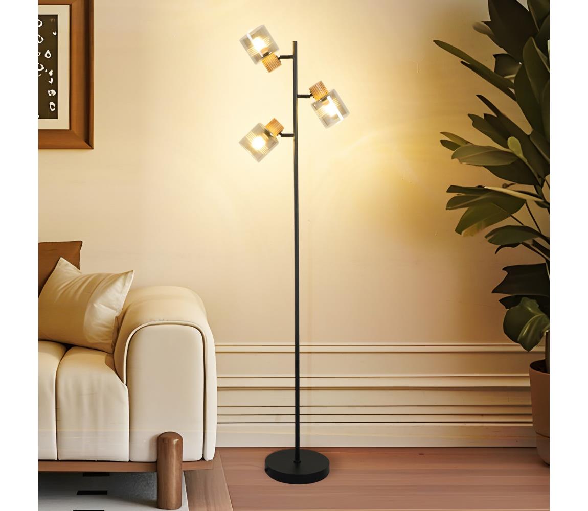 Brilagi - Stojacia lampa HYGGE 3xE14/15W/230V drevo/dymová BRI408