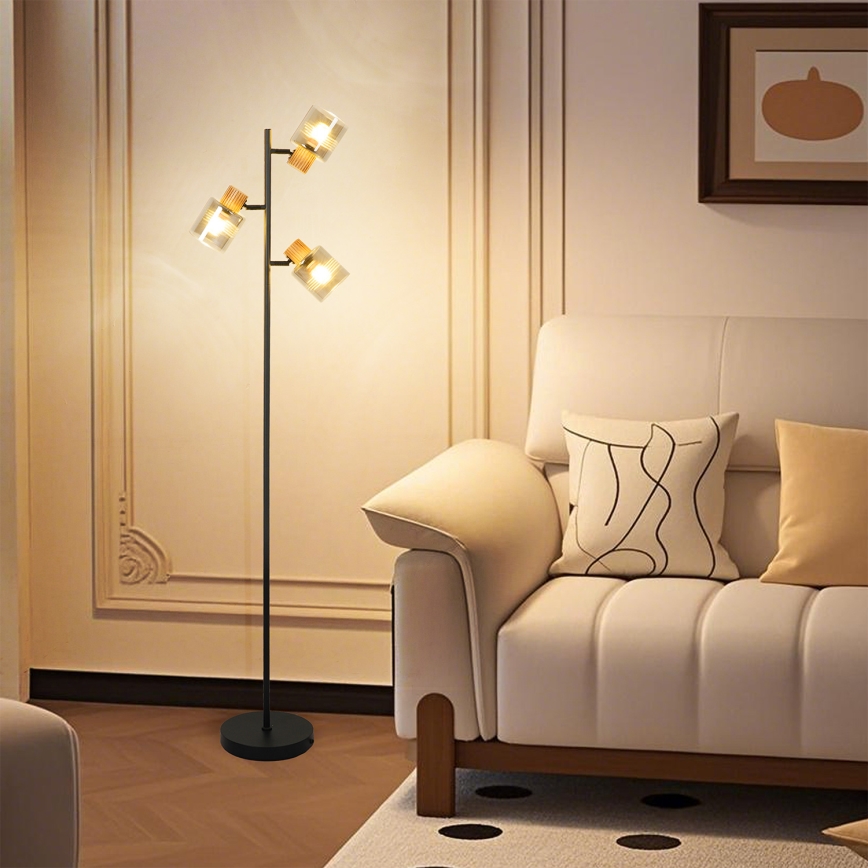 Brilagi - Stojacia lampa HYGGE 3xE14/15W/230V drevo/dymová