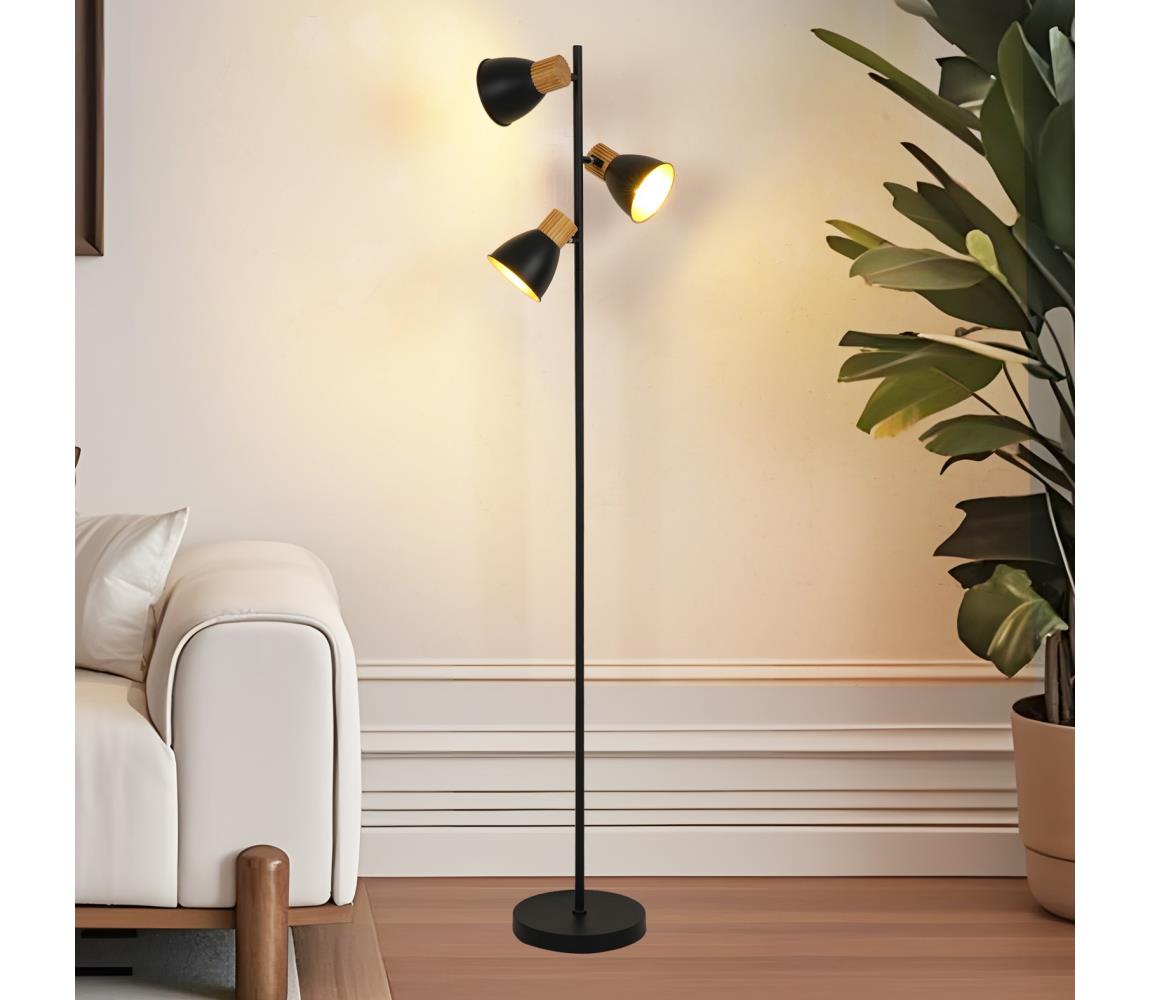 Brilagi - Stojacia lampa ODENSE 3xE14/10W/230V drevo/čierna BRI419