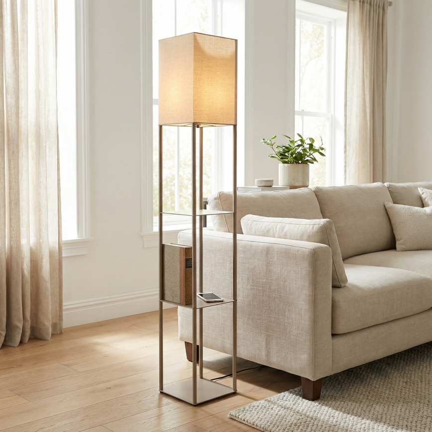 Brilagi - Stojacia lampa s policami GRADUS 1xE27/40W/230V 150 cm šedá/béžová