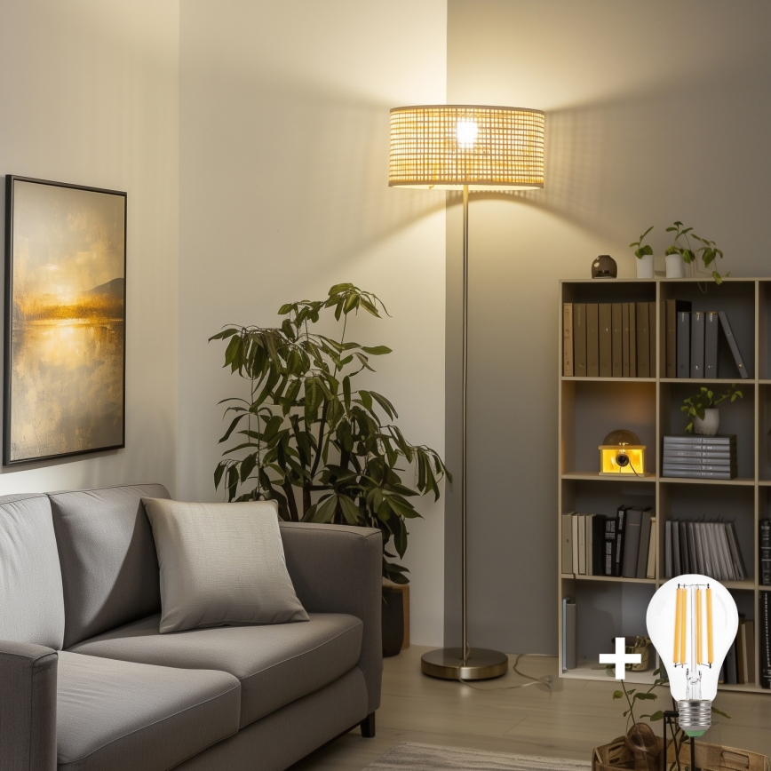 Brilagi - Stojacia LED lampa CERIA 1xE27/40W/230V pr. 40 cm bambus/matný chróm