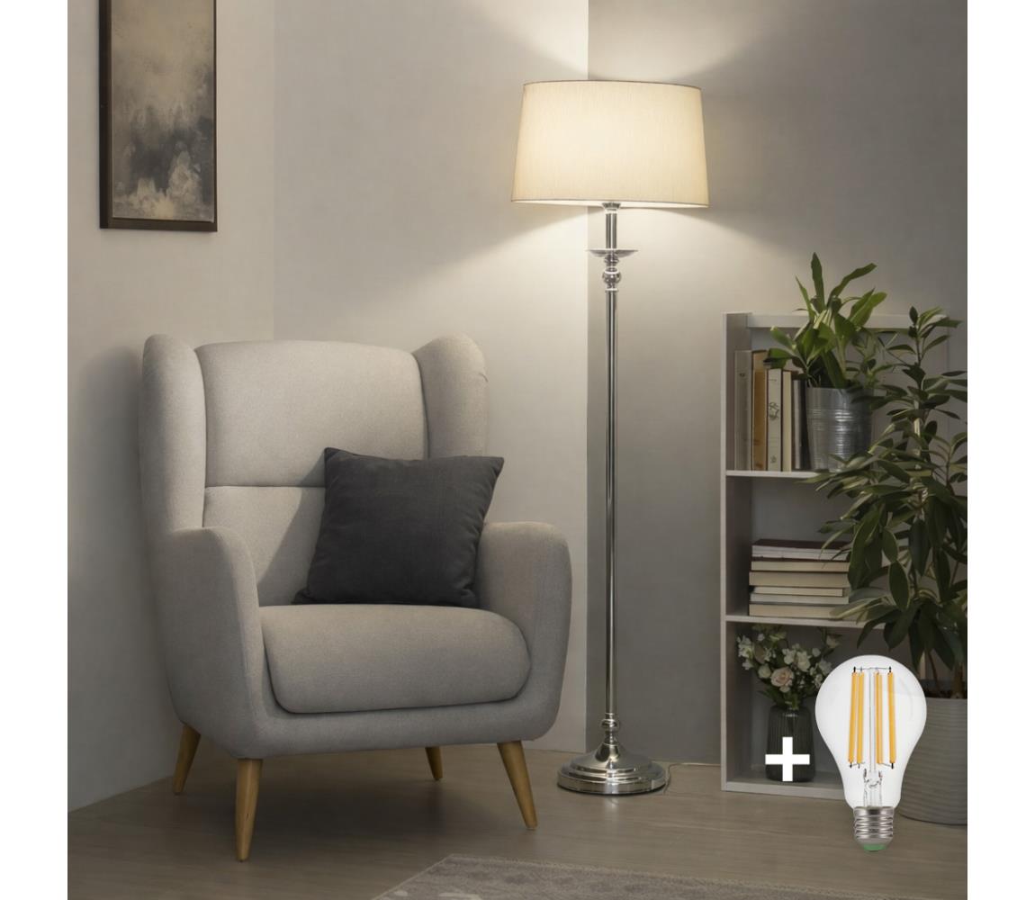 Brilagi - Stojacia LED lampa CERIA 1xE27/60W/230V pr. 45 cm lesklý chróm/béžová 1xEG49175+1xEG781043