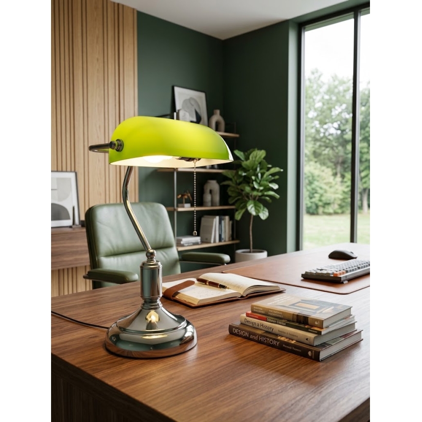 BRILAGI - Stolná lampa BANK OFFICE 1xE27/60W/230V lesklý chróm/zelená