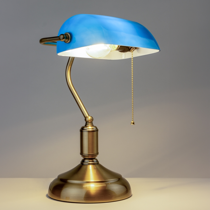 Brilagi - Stolná lampa BANK OFFICE 1xE27/60W/230V mosadz/modrá