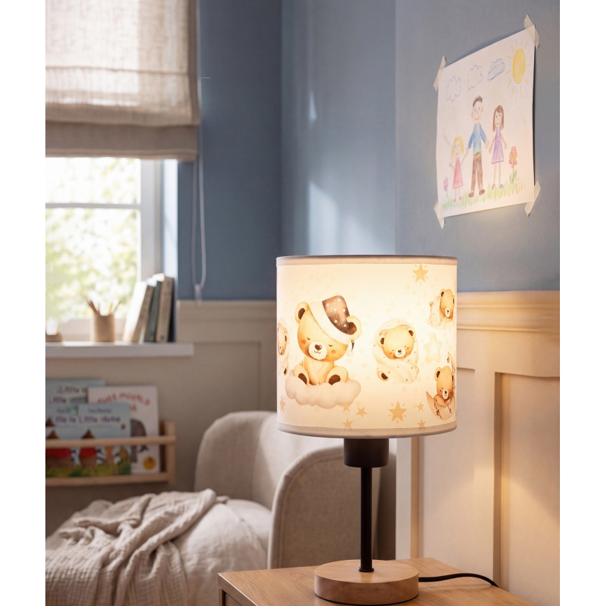 Brilagi - Detská stolná lampa BOBO WOOD 1xE27/25W/230V dub/čierna/biela/medvedíky