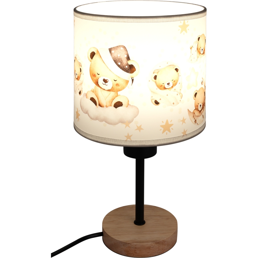 Brilagi - Detská stolná lampa BOBO WOOD 1xE27/25W/230V dub/čierna/biela/medvedíky