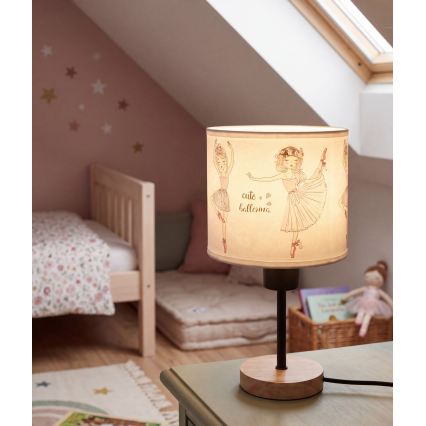 Brilagi - Detská stolná lampa BOBO WOOD 1xE27/25W/230V dub/čierna/biela/ružová/balerínky
