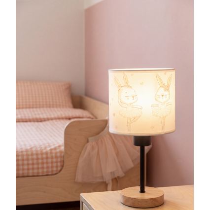Brilagi - Detská stolová lampa BOBO WOOD 1xE27/25W/230V dub/čierna/biela/zajačiky
