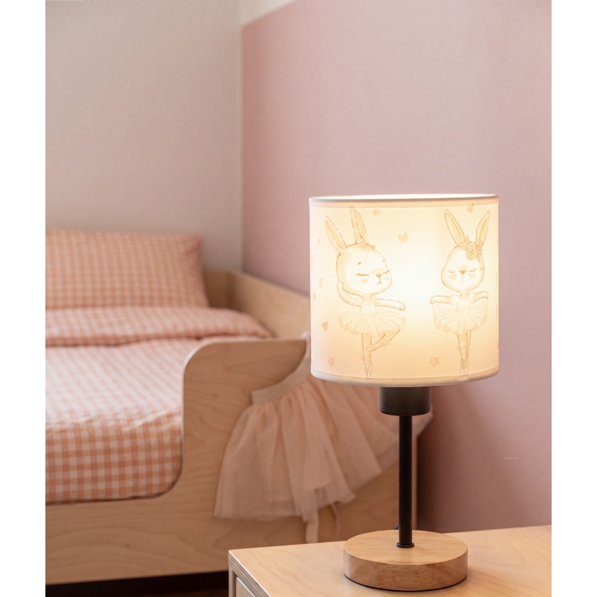 Brilagi - Detská stolová lampa BOBO WOOD 1xE27/25W/230V dub/čierna/biela/zajačiky