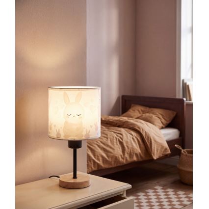 Brilagi - Detská stolná lampa BOBO WOOD 1xE27/25W/230V dub/čierna/biela/králičky