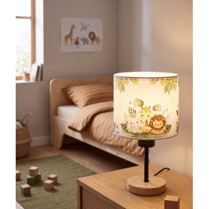 Brilagi - Detská stolná lampa BOBO WOOD 1xE27/25W/230V dub/čierna/biela/zelená/džungľa
