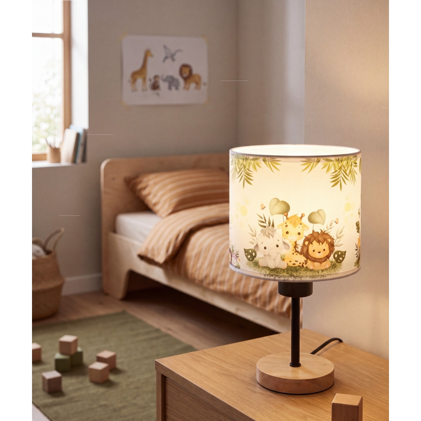 Brilagi - Detská stolná lampa BOBO WOOD 1xE27/25W/230V dub/čierna/biela/zelená/džungľa