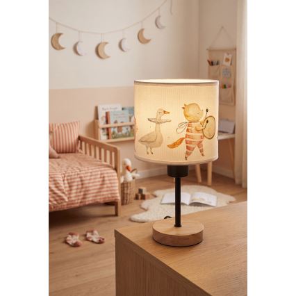 Brilagi - Detská stolná lampa BOBO WOOD 1xE27/25W/230V dub/čierna/biela/zvieratká